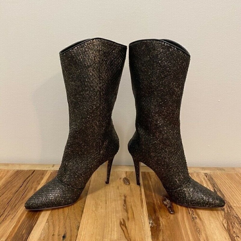 Cavallini Italy Heel Boots Black Snakeskin 7 NEW - Picture 5 of 10